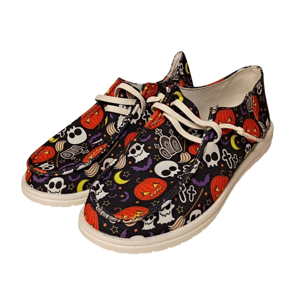 Fashion Sneakers Womens‎ 10 Halloween Canvas Slip On Shoes Pumpkins Ghost Bats